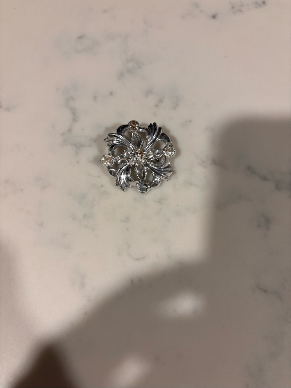 Silver Floral Crystal Brooch - Elegant Womens Jewelry